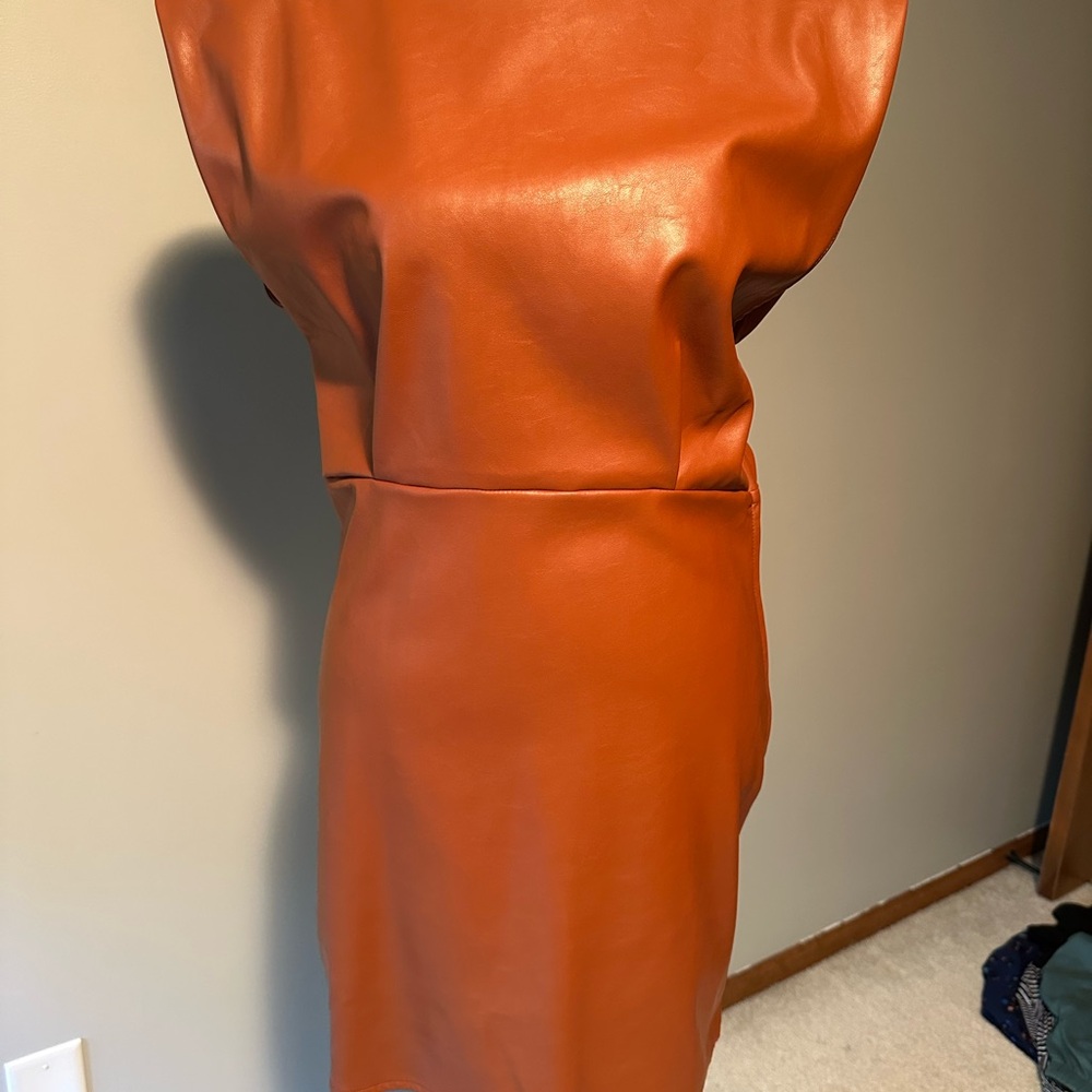 Chic Vegan Leather Caramel Mini Dress